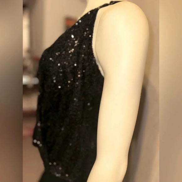 LOVE ON A HANGER SEXY BLACK SEQUIN PLUNGING NECKLINE TANK TOP LARGE - Picture 3 of 7